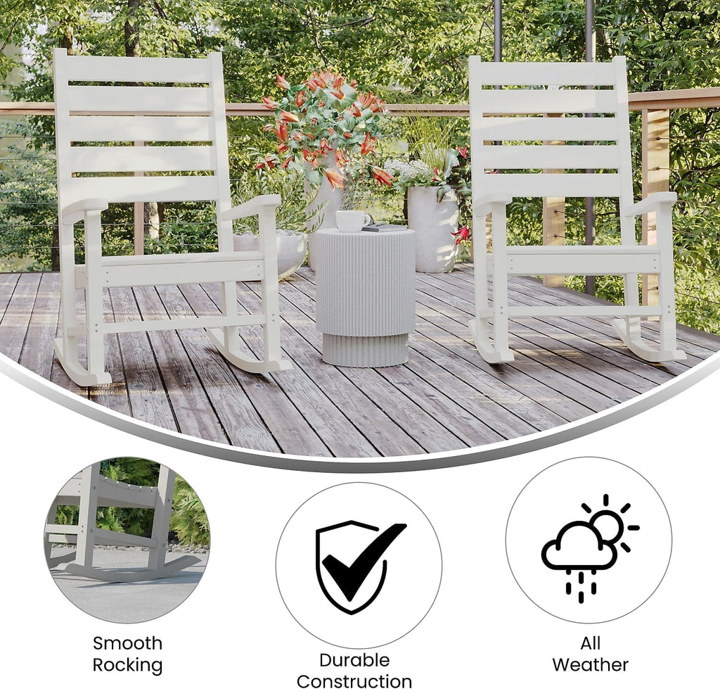 Flash Furniture Manchester Commercial Grade Outdoor Rocking Chair, All-Weather HDPE Indoor/Outdoor Rocker, Set of 2, White