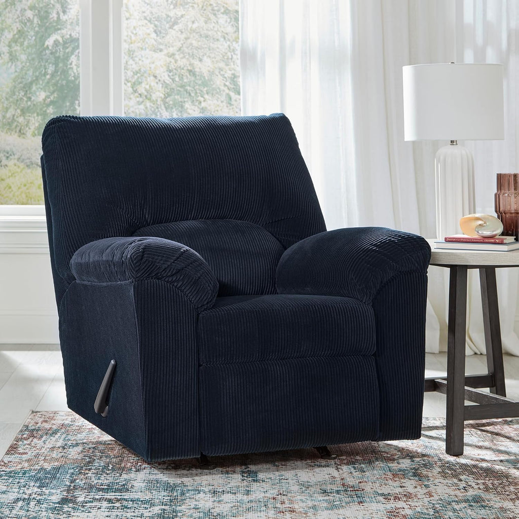 Signature Design by Ashley SimpleJoy Casual Manual Rocker Recliner with Pillow-Top Arms, Blue