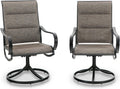 PHI VILLA Outdoor Swivel Patio Dining Chairs Set of 2, All Weather Patio Chair with Padded Textilene & Metal Frame for Outdoor Poolside Lawn Garden, Brown