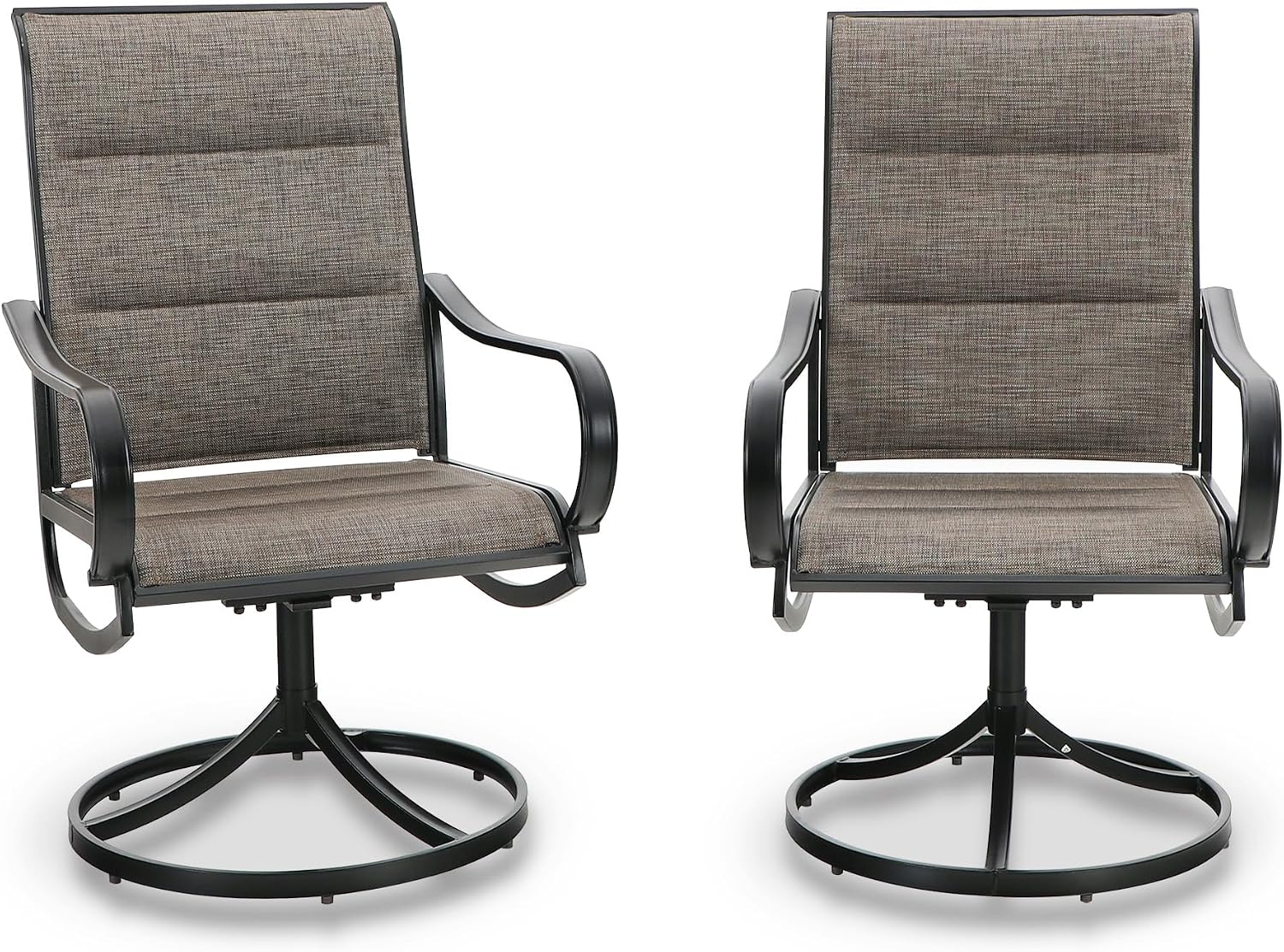 PHI VILLA Outdoor Swivel Patio Dining Chairs Set of 2, All Weather Patio Chair with Padded Textilene & Metal Frame for Outdoor Poolside Lawn Garden, Brown