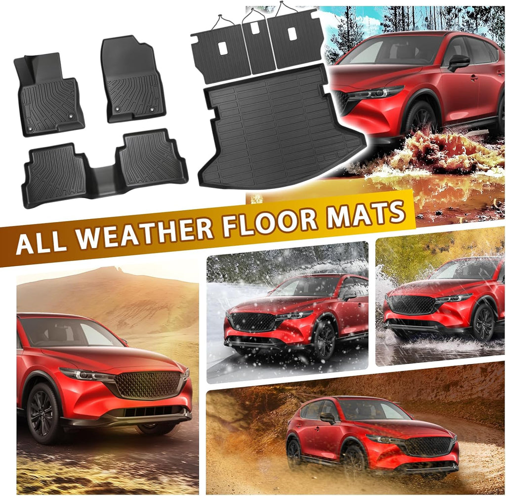 Powerty Floor Mats for Mazda CX-5 2017-2025, All Weather TPE Custom Cargo Liner Seat Back Covers Protectors Replacement for Mazda CX-5 Accessories (Floor Mats+Backrest Mat+Trunk Mat)