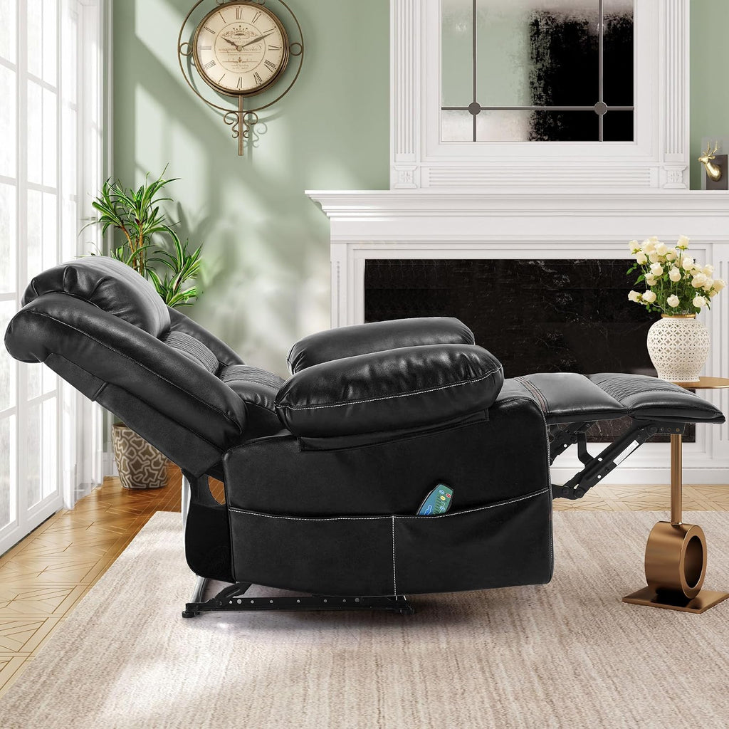 Massage Chair Recliner with Heat,Comfotable Lazy Boy Recliner Chair with 2 Side Pockets,Manual Recliners Chairs for Adults,Oversized Recliners Chairs for Big and Tall Man,Heavy Duty,PU Leather(Back)