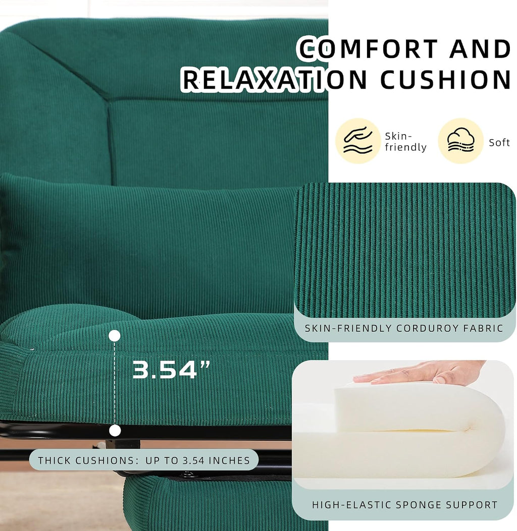 Oversized Rocking Chair, Extra-Wide Glider Patio Rocker Chairs with Foot Rest, Padded Cushion, Adjustable Backrest, Mental Wooden Farm, Indoor/Outdoor Living Room Bedroom Balcony Porch, Green
