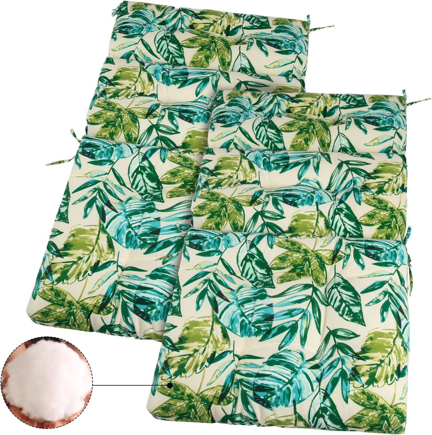 FUNHOME Outdoor High Back Chair Cushions Set of 2,Reversible Lawn Chair Cushion 44 x22 inch,Water Resistant Tufted Adirondack Chair Cushion,for Garden Rocking Chair,Patio Furniture(Palm Leaf)