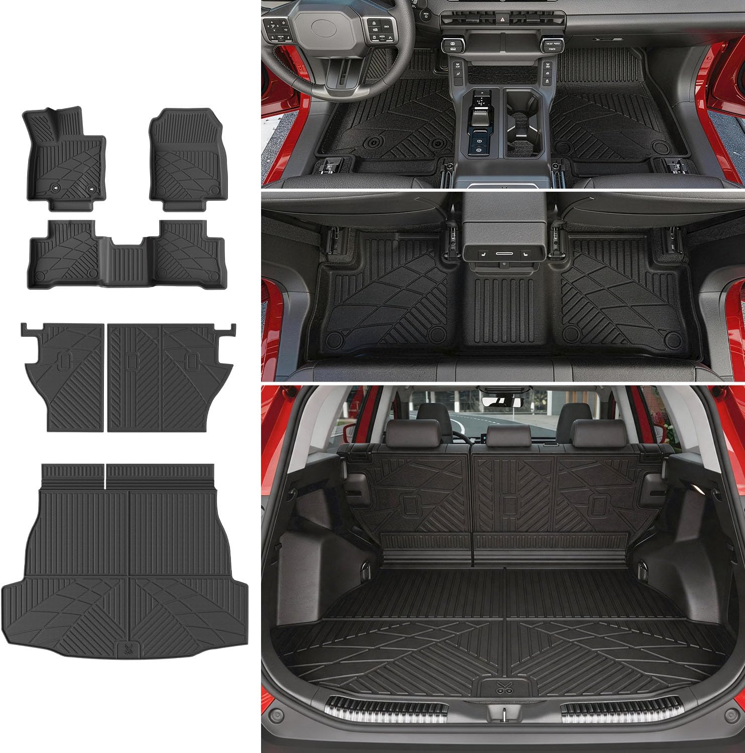 powoq Floor Mat Compatible with 2026 Toyota RAV4 Floor Liner (NOT for PHEV/Subwoofer) TPE Backrest Trunk Mat Replacement for 2026 Toyota RAV4 Accessories (Trunk Mat+Backrest Mat+Floor Mats)