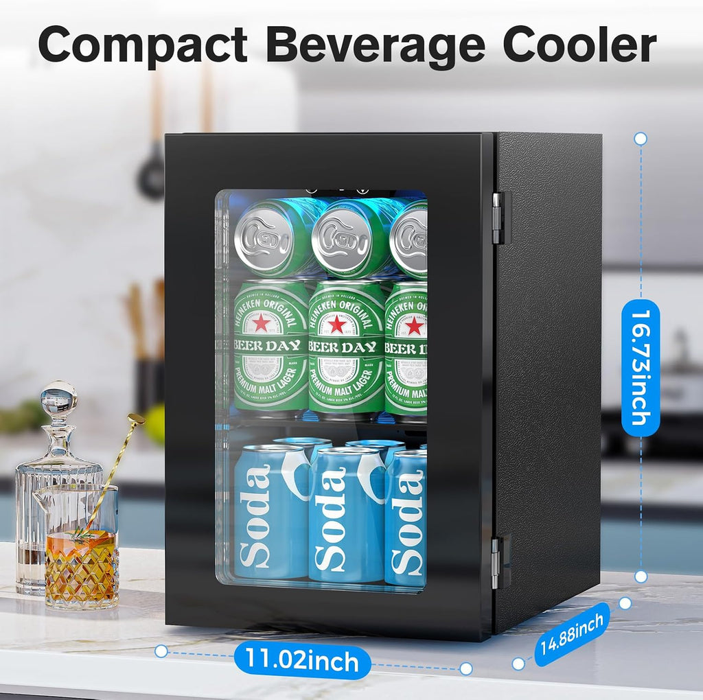 Electactic Mini Fridge 24 Can Beverage Cooler Refrigerator, 0.6 CUFT Freestanding Small Drink Fridge for Bedroom, Home Kitchen Bar, LED Touch Control Adjustable 40℉-61 ℉ Temperature