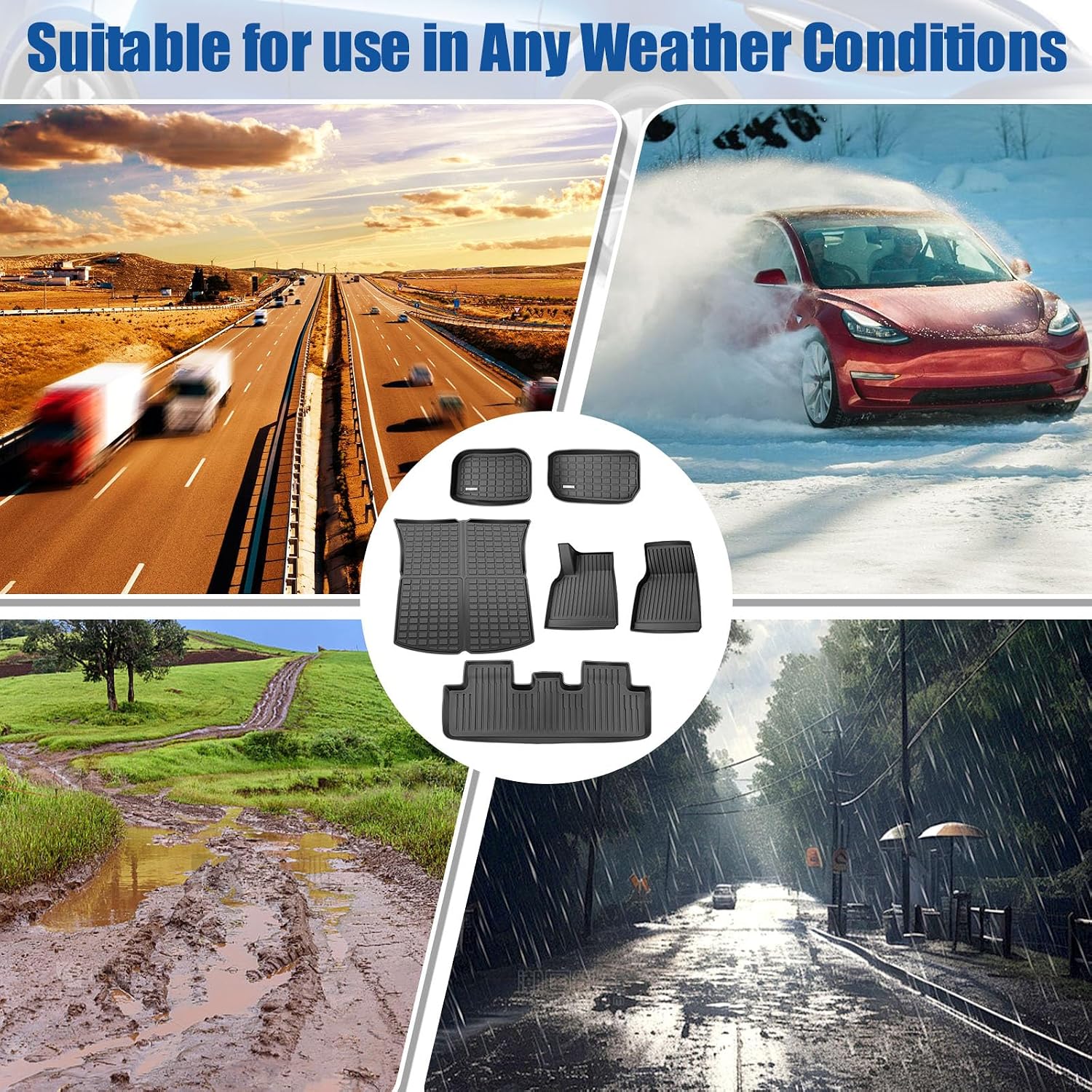 DEDC 6PCS Compatible with Tesla Model Y Floor Mat Full Set Mats Heavy Duty All-Weather Waterproof Protect Cargo Liner Accessories Fit for 5-Seater Model Y 2020-2024