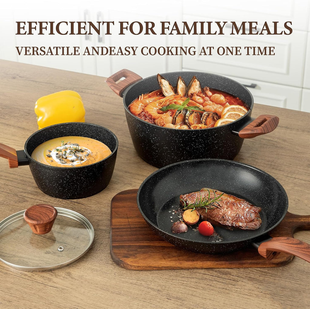 26Pcs Pots and Pans Nonstick Ceramic Cookware Set Nontoxic Kitchen Cooking Set with Steamers Utensils Induction Compatible, PFAS/PFOA Free, Oven and Dishwasher Safe, Black