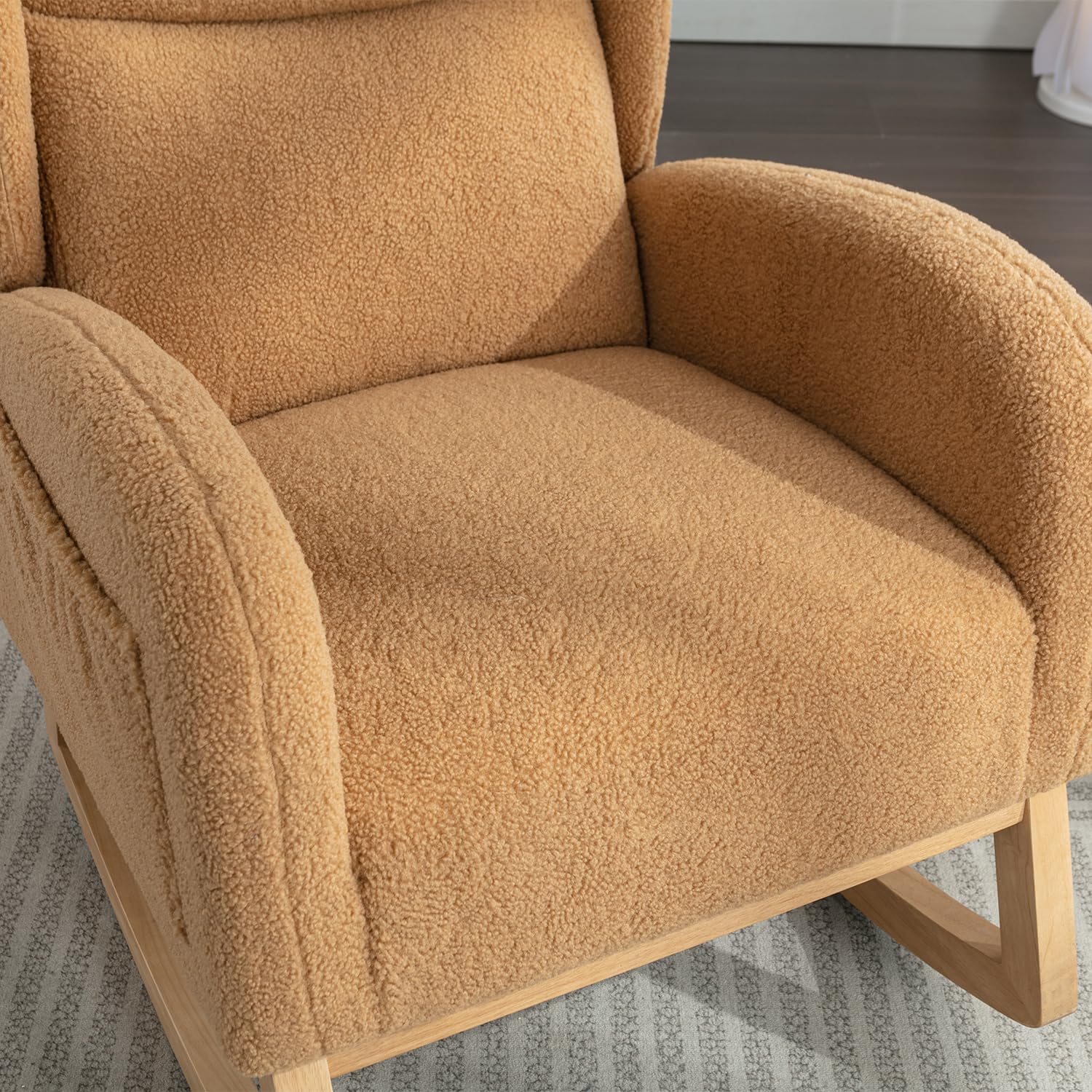 Cloud Rocking Chair Nursery, Comfy Glider Nursery Chair with Foot Rest, Upholstered Rocker, Modern Accent Reading Armchair with Solid Wood Base for Living Room, Bedroom (40' Khaki)