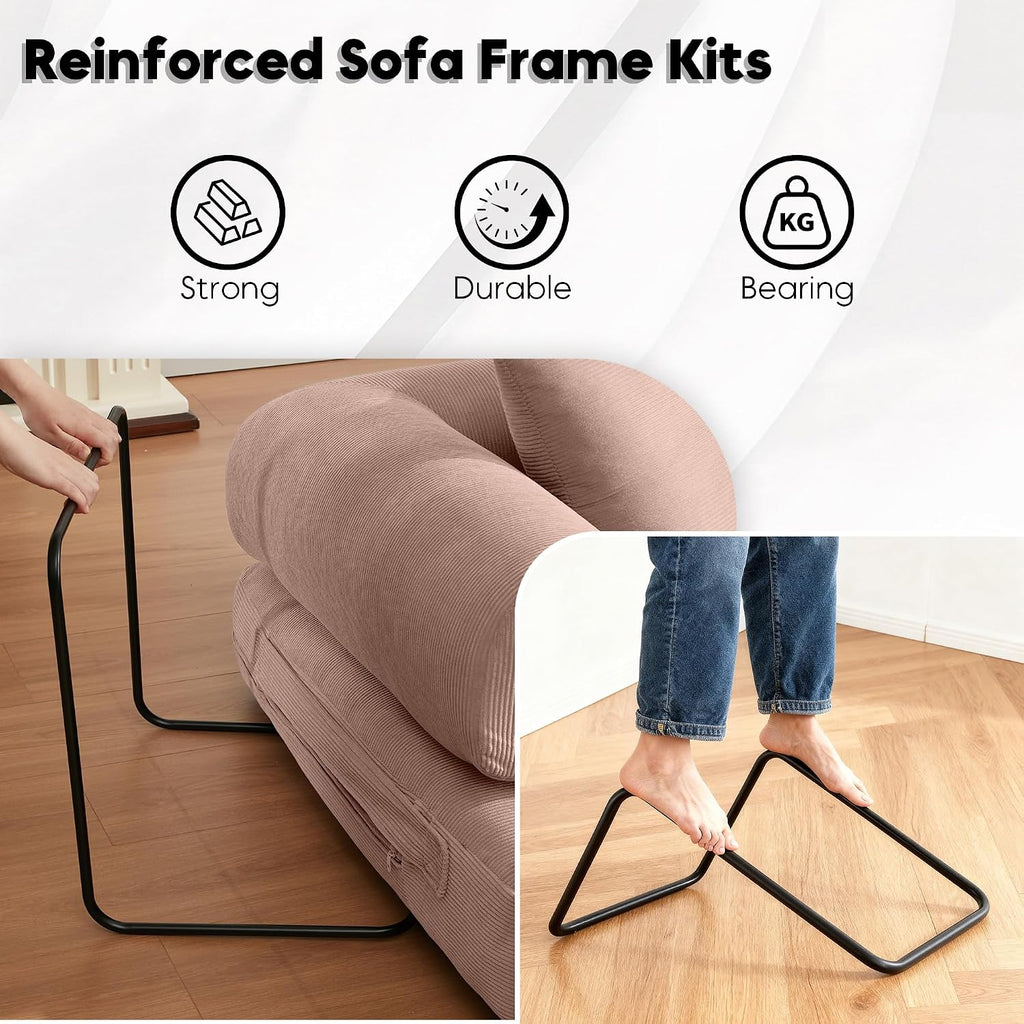 ZEIINPA Convertible Folding Couch Bed, Comfy Corduroy Sleeper Floor Sofa Bed with Fixed-Shape Frame, Floor Sofa with Armrest, Lounge Couch for Living Room Bedroom Lounge Studio,Pale Pink