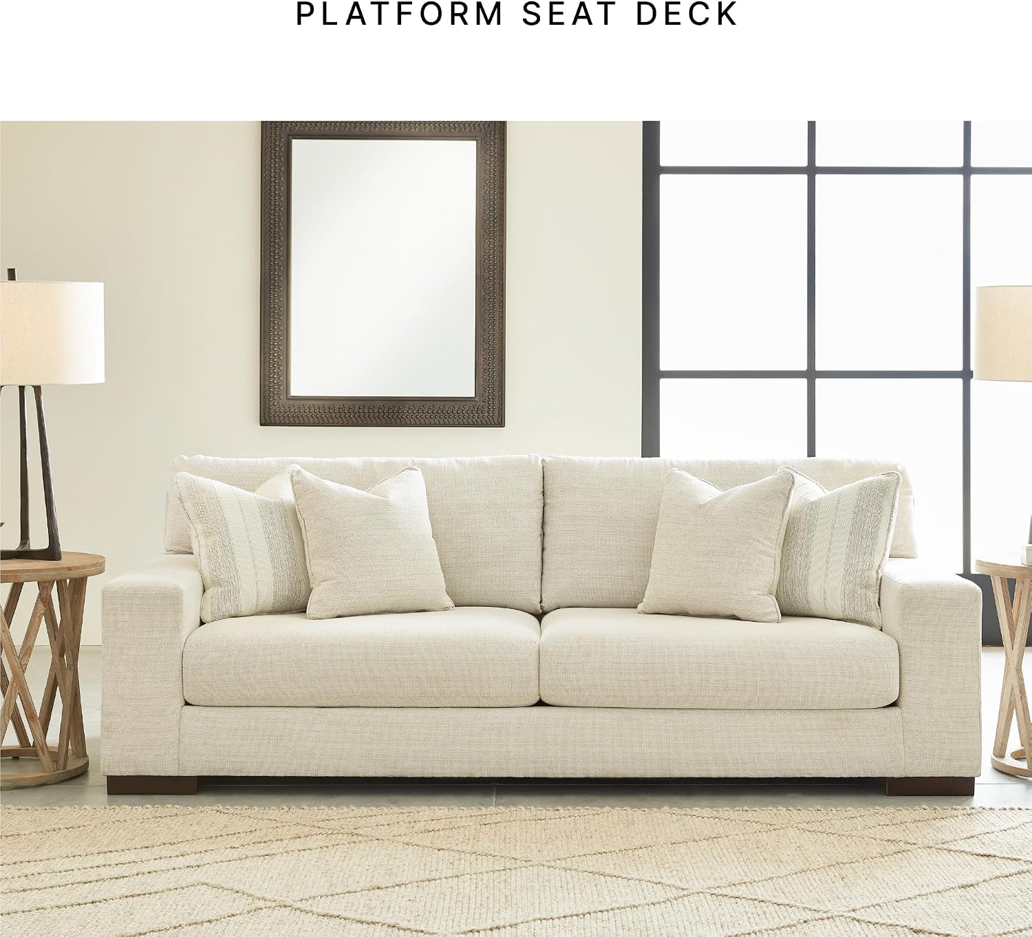 Signature Design by Ashley Maggie Contemporary Upholstered Sofa with Accent Pillows, Off-White