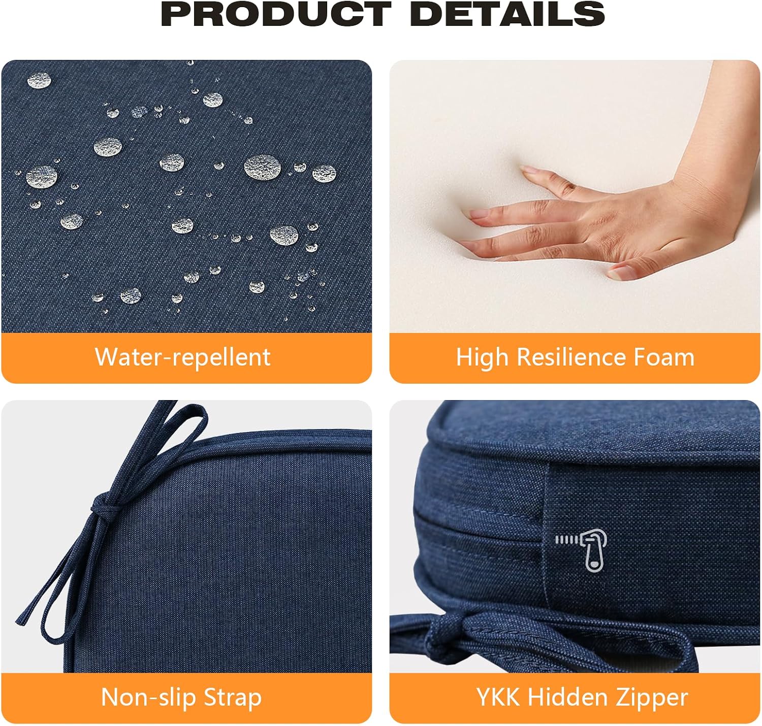 Unimatta Sunbrella Round Corner Seat Cushions, 17' x 16' x 2', Set of 4, Indoor Outdoor Water Repellent Universal Chair Pads with Ties for Patio Furniture, Garden Dining Chairs, Specrtum Indigo