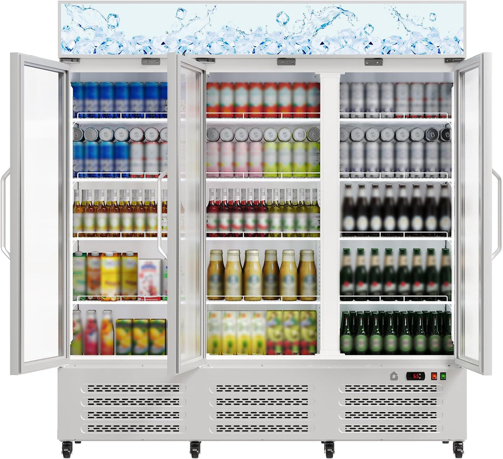 Garvee Commercial Beverage Refrigerator, 38.9 Cu.Ft. 3 Glass Door Display Refrigerator with 360° Circulation Cooling, Frost-Free, Soft LED Light, Adjustable Shelves Beverage Refrigerator Cooler