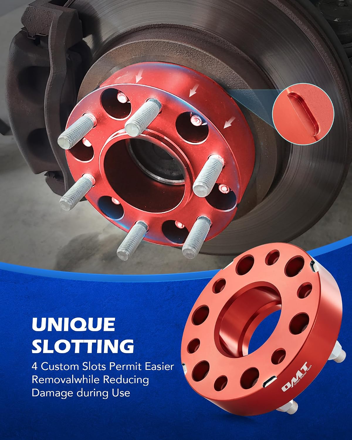 Orion Motor Tech 6x5.5 Wheel Spacers, 1.5 Inch Red Wheel Spacer Kit with M14x1.5 Studs Compatible with Chevy Silverado GMC Sierra 1500 Suburban Tahoe, Hub Centric 78.1mm Bore Wheel Spacer Kit, 4pc