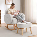 HCHAIRH Rocking Chair Nursery with Ottoman Footrest, Upholstered Glider Rocker with High Backrest and Side Pocket, Rocking Accent Armchair with Solid Wood Legs for Nursery, Living Room, Bedroom White