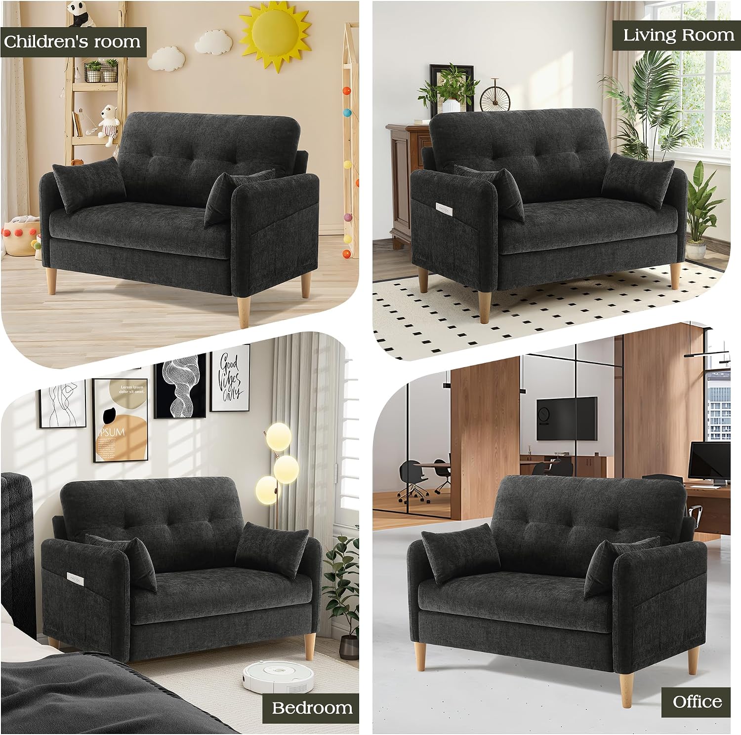 Hanherry Loveseat Sofa, 47' Small Couch for Living Room, Comfy Chenille Fabric Love Seat for Bedroom with Throw Pillow,Removable Cushion Cover,Couches for Small Space,Apartment,Dorm