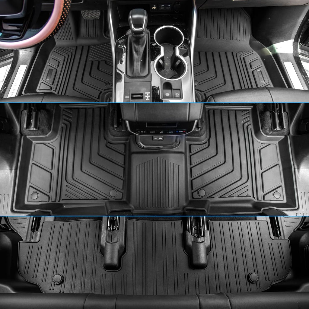 Bomely Floor Mats Compatible with 2020-2026 Toyota Highlander Cargo Liner Back Seat Cover Hybrid Fuel 2025 7 Seats Highlander Accessories (2020-2026,Floor Mats+Trunk Mat with Backrest Mat)