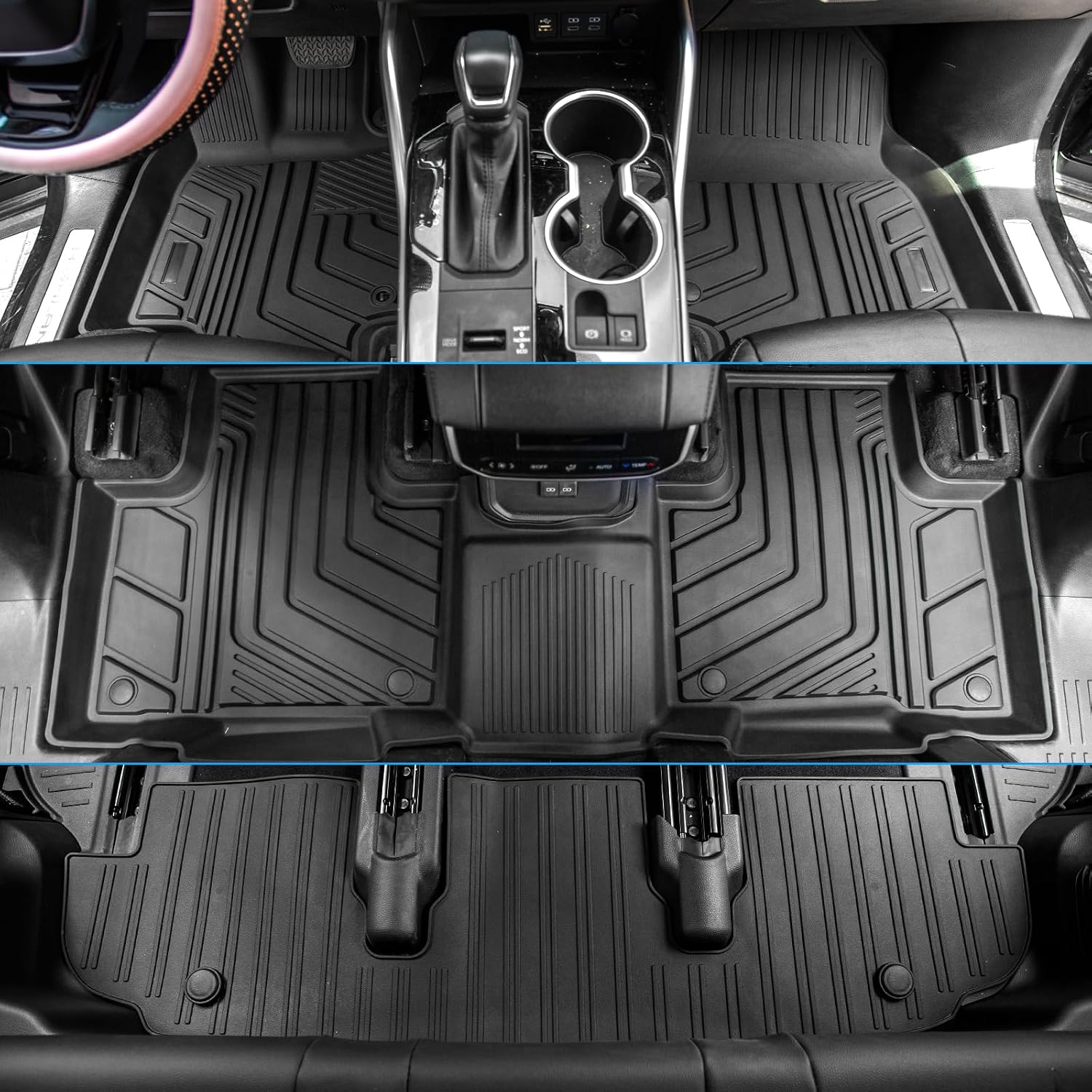 Bomely Floor Mats Compatible with 2020-2026 Toyota Highlander Cargo Liner Back Seat Cover Hybrid Fuel 2025 7 Seats Highlander Accessories (2020-2026,Floor Mats+Trunk Mat with Backrest Mat)