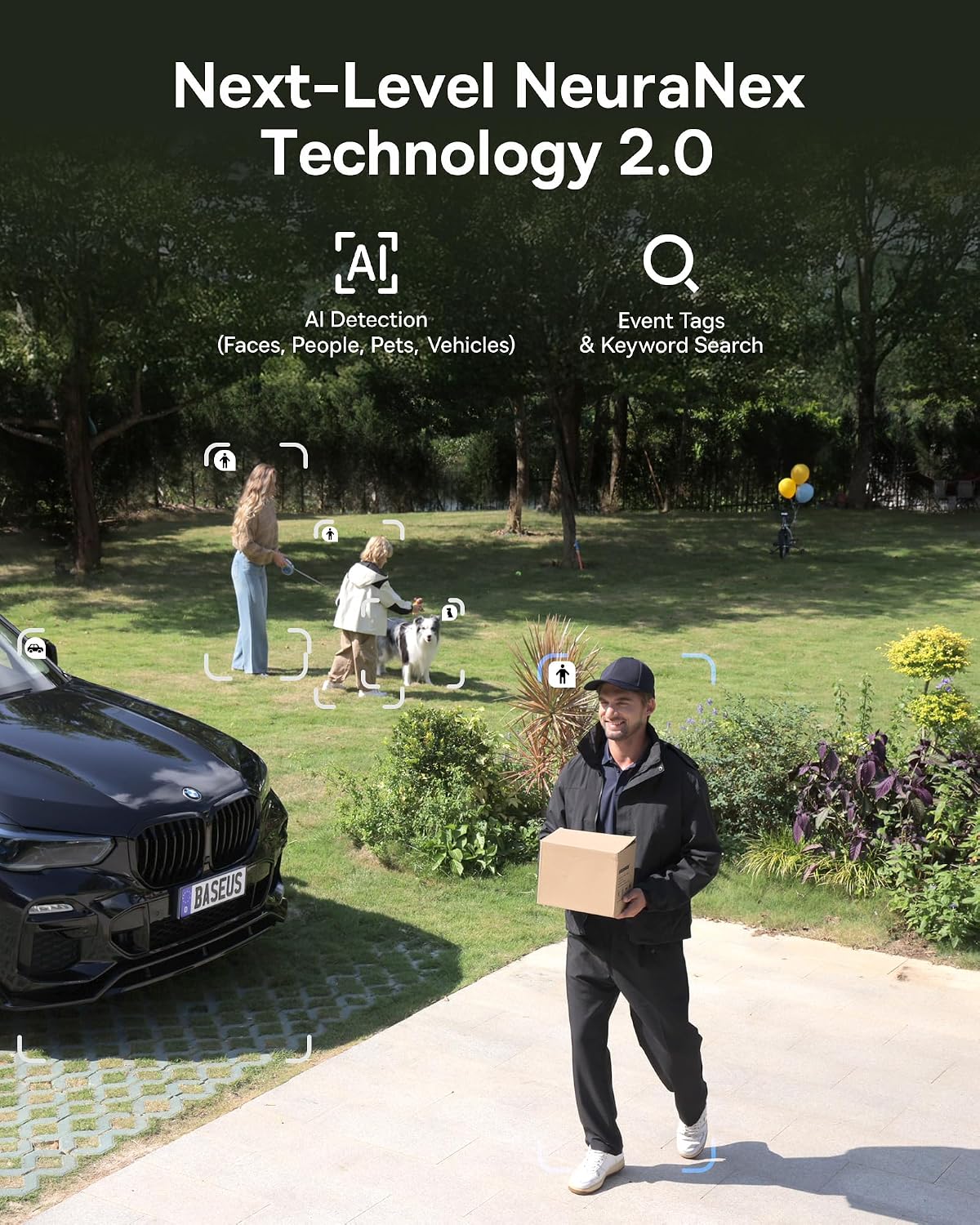 Baseus X1 Pro Dual-Tracking Solar Security Camera Outdoor Wireless, Dual 3K AI Cameras, 300° Pan, Color Night Vision, 8× Zoom, Local Storage up to 512GB, IP65, No Subscription