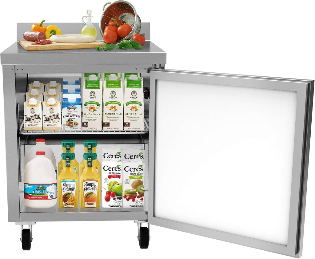 KoolMore 27' Stainless Steel Worktop Commercial Refrigerator with 3 1/2 Backsplash - 6.3 cu.ft, RWT-1D-6C