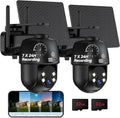 MUBVIEW 24/7 Continuous Recording Wireless Outdoor Security Camera, 2.4G WiFi, 2K Solar Powered, 360° PTZ, Auto Tracking, SD Included, Optional Cloud Storage, AI Detection, Night Vision(Black,2 Packs)