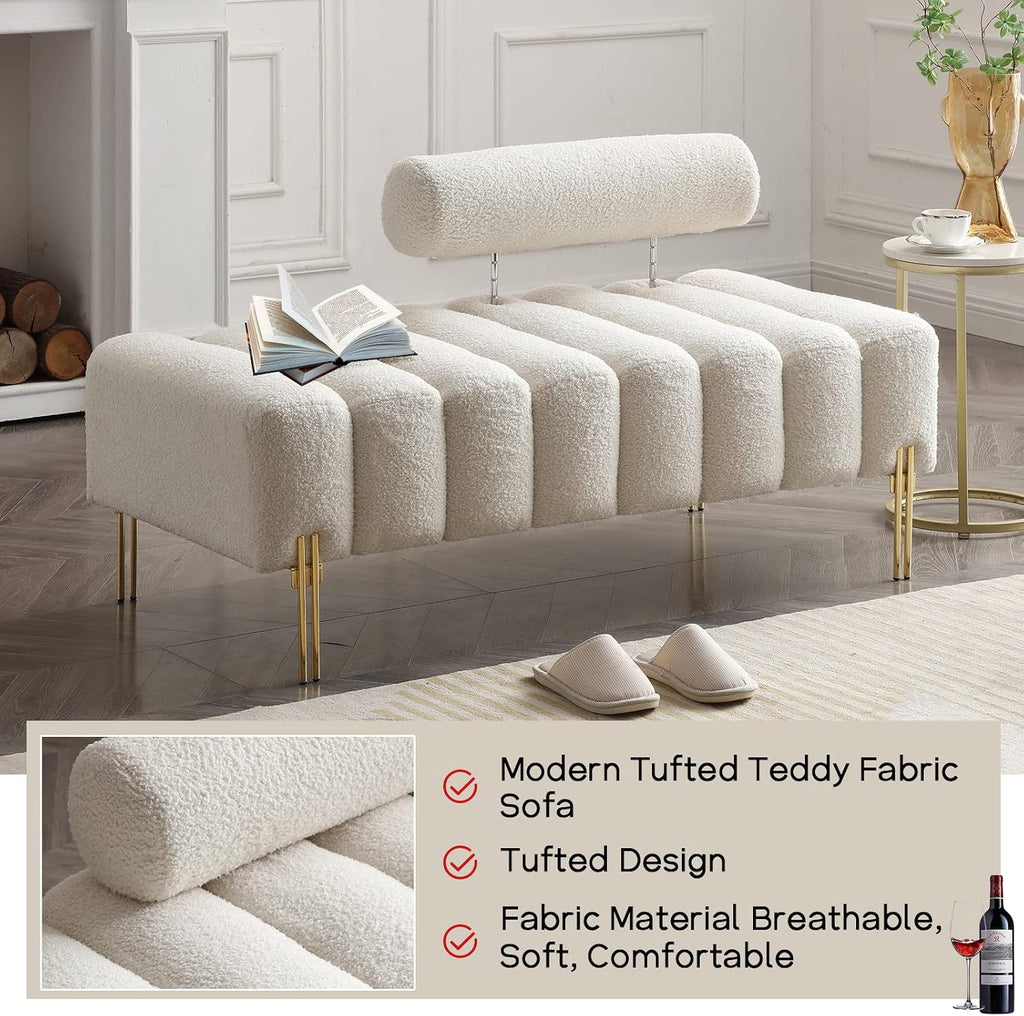 NIOIIKIT 53.2' Modern Loveseat Sofa Couch, Upholstered Accent Sofa with Golden Legs and Adjustable Backrest, Small Teddy Fleece Couches for Bedroom, Living Room, Compact Small Space (Beige Teddy)