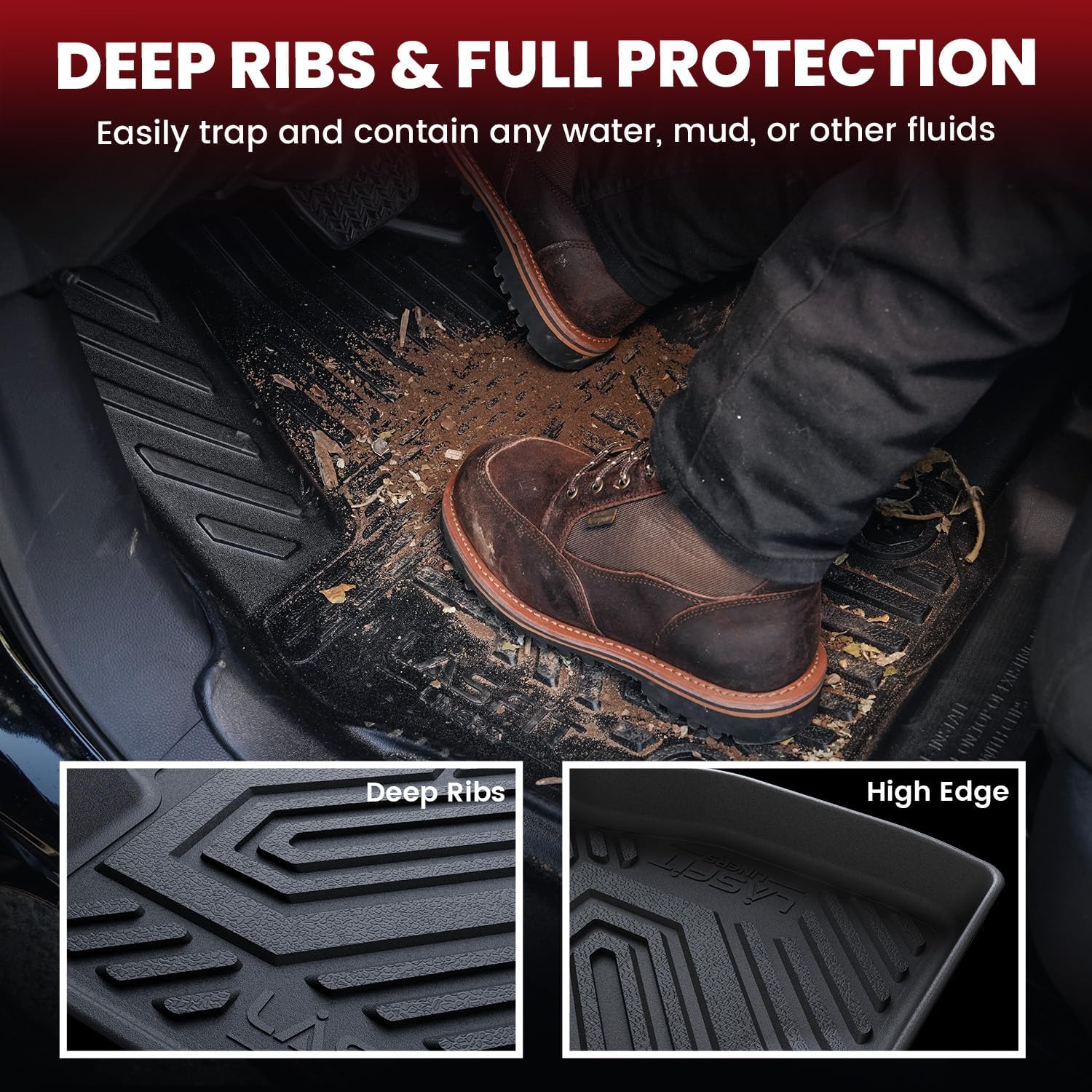 LASFIT Floor Mats & Cargo Liner for Chevrolet Chevy Traverse 2018-2023/Traverse Limited 2024, Only 8 Seats (Fit 2nd Row Bench Seats), All Weather TPE Custom Fit 3 Rows Car Floor Mats Full Set