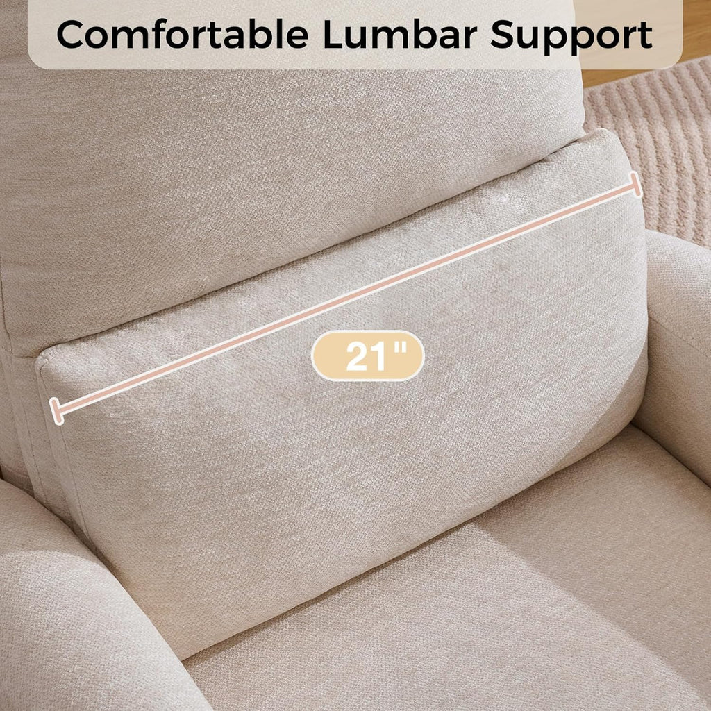 Swivel Rocker Recliner, Manual Swivel Glider Nursery Recliner Chair with Adjustable Headrest and Lumbar Support, Rocking Recling Chairs for Small Space, Living Room, Bedroom, Camel