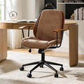 HULALA HOME Solid Wood Office Chair with Rocking Function, Comfy Fabric Desk Chair with Bent Wood and Metal Base, Height Adjustable Swivel Computer Task Chair, Camel
