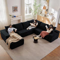 Modern Modular Sectional Sofa, Big Comfy Corduroy Cloud Couch with Deep Seat, Boneless Couch Upholstered 6-Seater U-Shaped Sofa for Living Room, No Assembly Required (Black, Left-Facing Chaise)