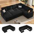 104' Sectional Sleeper Sofa Bed, Pull Out Couch with Storage, Modular Cloud Sofa with Chaise, 7 Seat U Shaped Sectional Couches for Living Room& Apartment, Convertible Sofas, Black Couch