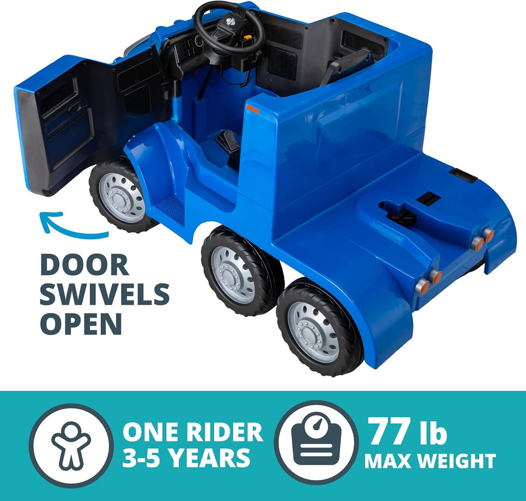 Kid Trax 12V Semi-Truck and Trailer, Battery Powered Ride-On Toy Truck, Ages 3-5, Max Weight 77 lbs, One Rider, Working Lights, Horn, Sounds, Electric Cars for Kids Ages 3-5, Kids Ride On Toys, Blue