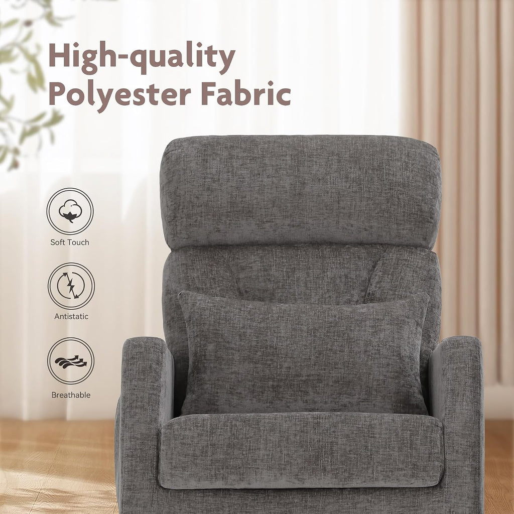 ALPHA HOME Rocking Chair, Glider Chair for Nursery with Lumbar Pillow, High Back Rocker Armchair with Solid Wood Legs for Indoor Living Room, Baby Room, Bedroom(Grey)