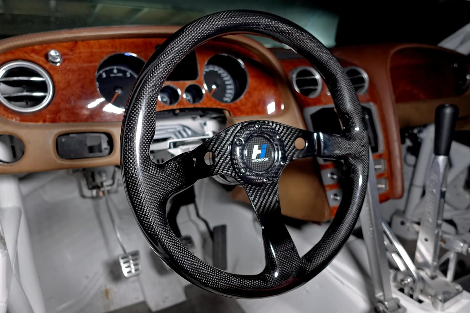 Universal 14in Real Carbon Fiber Racing Steering Wheel | Flat Bottom ,Hard and Lightweight ,6 Holes JDM