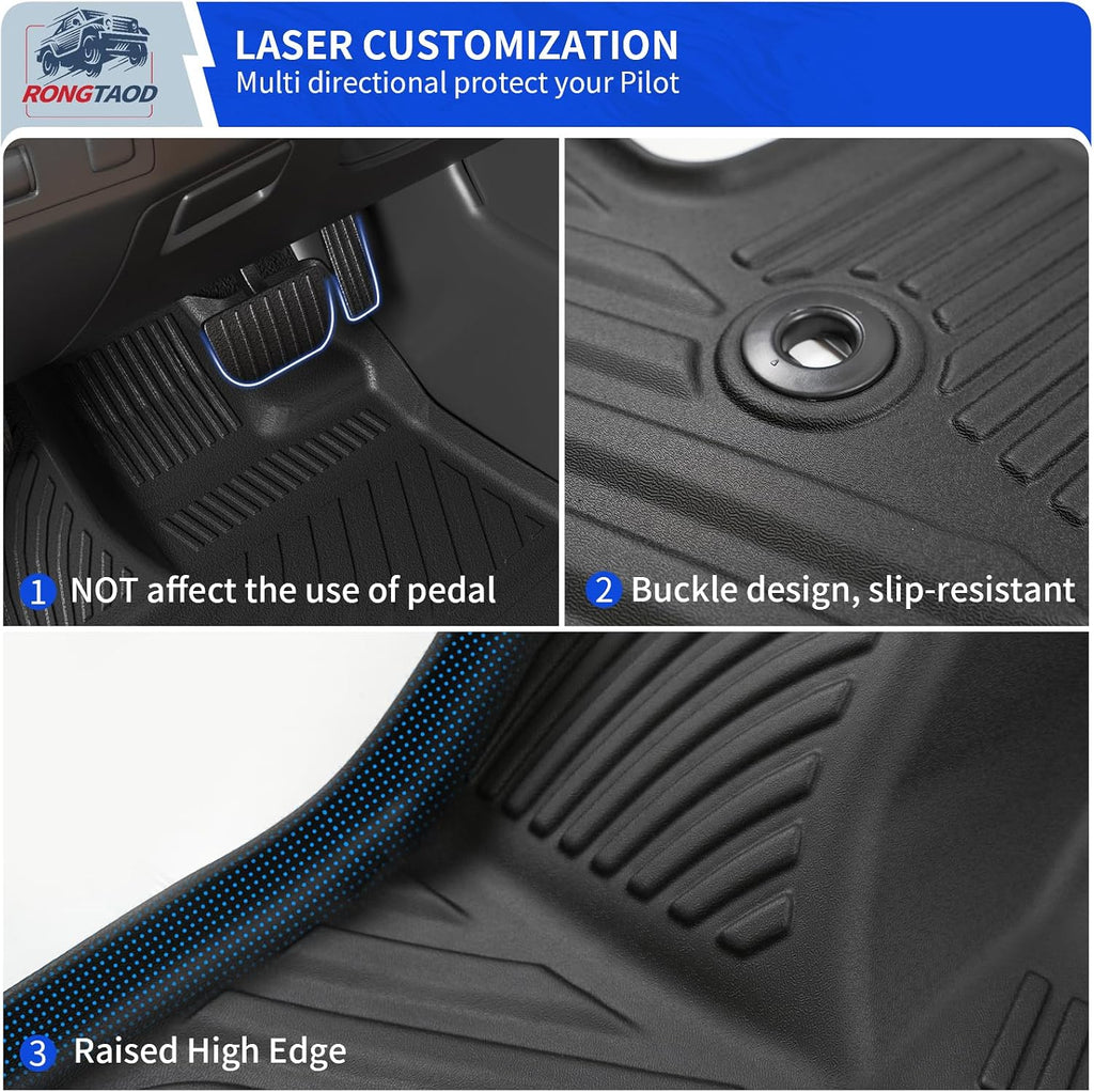 Rongtaod Floor Mats Compatible with 2016-2022 Honda Pilot 7 Seats Trunk Mat Cargo Mat Cargo Liner Back Seat Cover Protector (No Elite Model) Pilot Accessories (Trunk Mat with Backrest Mat+Floor Mats)