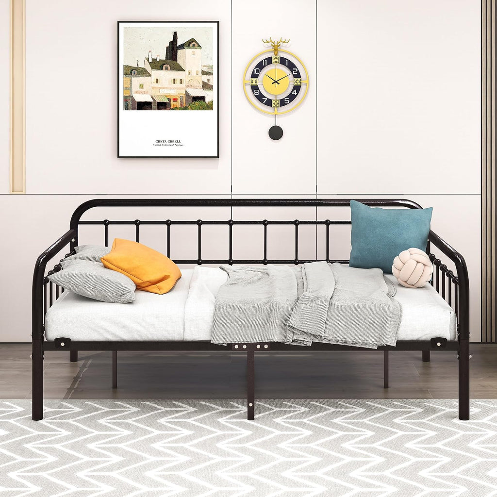 HOMERECOMMEND Metal Daybed Frame Twin Metal Slats Platform Base Box Spring Replacement Bed Sofa for Living Room Guest Room (Twin, Dark Copper)