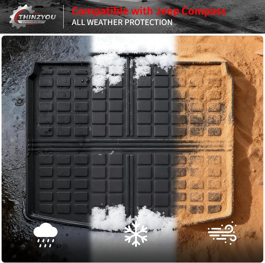 Floor Mats Compatible with 2017-2025 2026 Jeep Compass Trunk Mat Cargo Liner Cargo Mat TPE All Weather Back Seat Cover Protector 2024 Compass Accessories (Trunk Mat+Backrest Mats+Floor Mats)