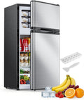 Electactic 2.5 Cu.Ft Mini Fridge with Freezer, Double-Door Compact Refrigerator, Adjustable Glass Shelves, Mechanical Thermostat & Built-in Casters, Space-Saving for Apartment/Dorm/Office, Silver