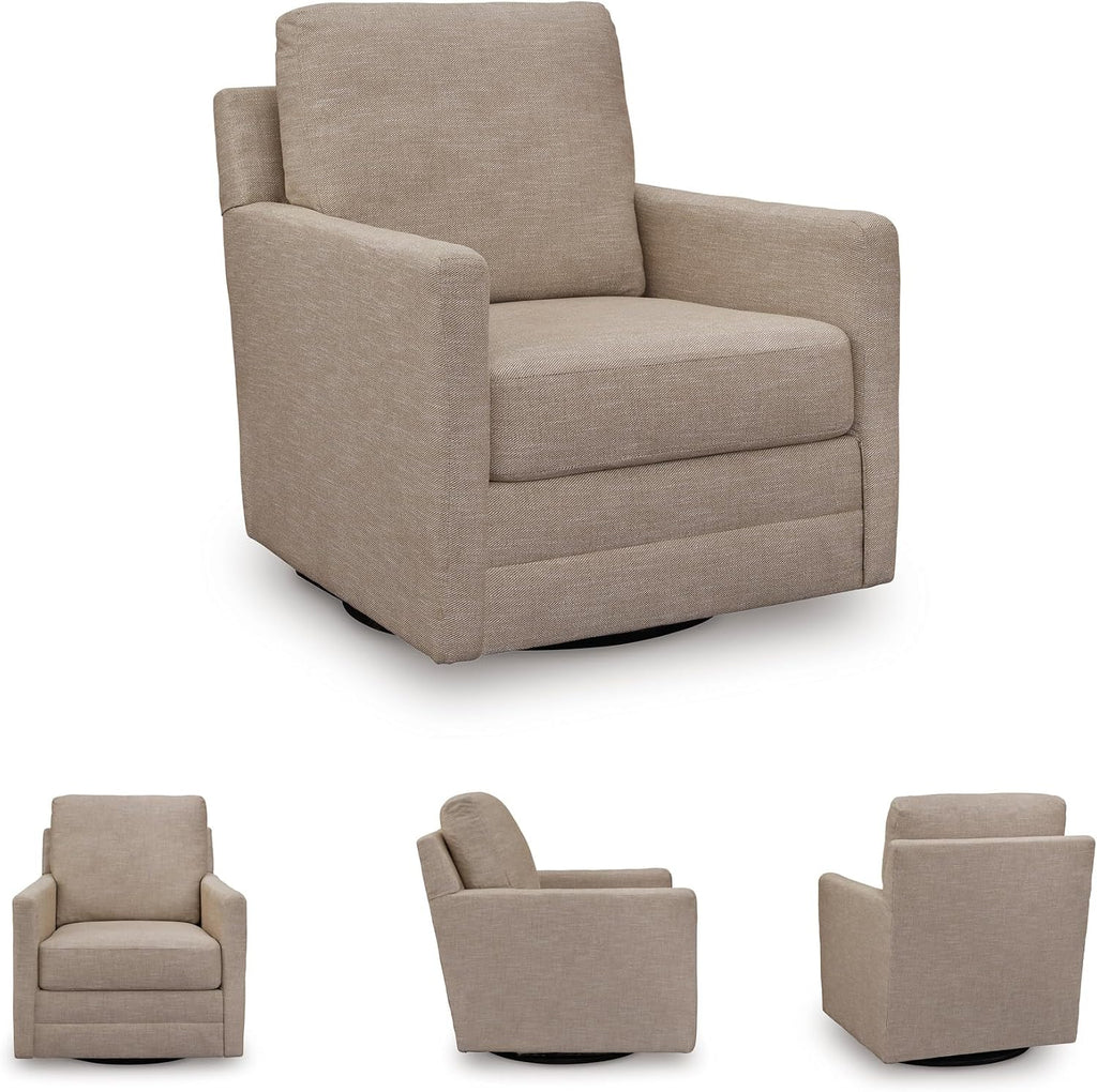 Signature Design by Ashley Freybourne Next-Gen Nuvella Casual Stain Resistant Swivel Accent Chair with Reversible Cushions, Light Brown