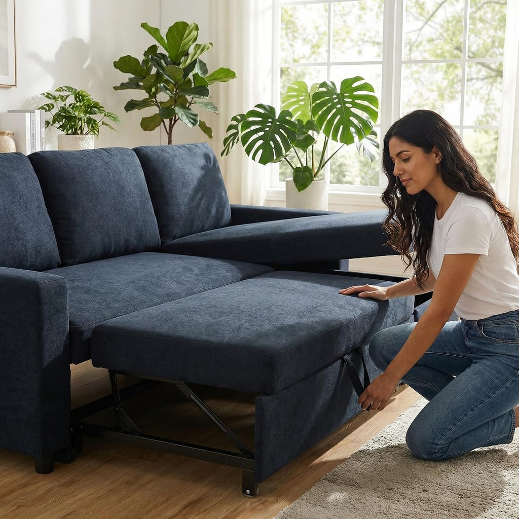 Queen Sleeper Sofa, 83 Inch Convertible Sofa Bed with Storage, Modular Sectional Couch with Pull Out Bed, L Shaped 3 Seat Sectional Sleeper Sofa for Living Room, Apartment, Black