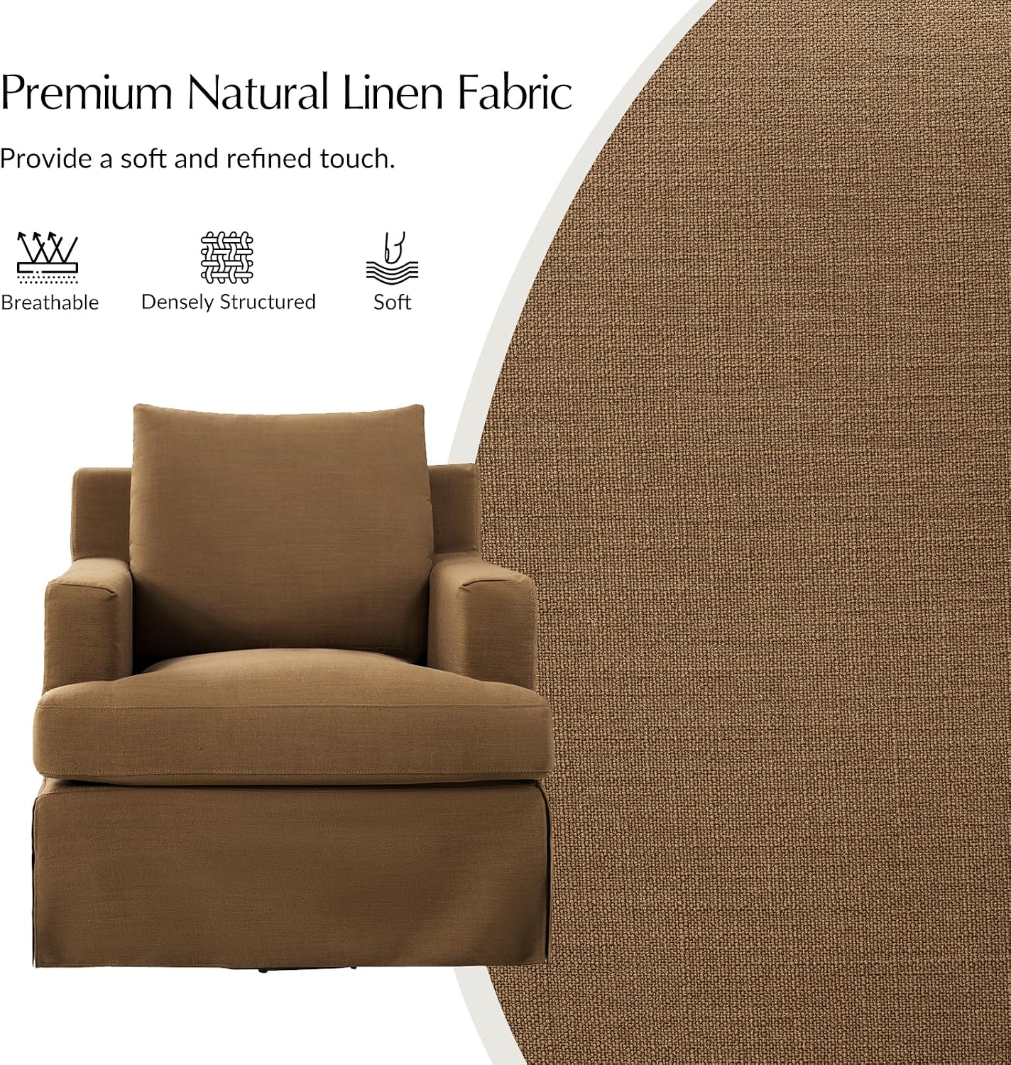 HULALA HOME Swivel Rocker Chair with Solid Wood Frame, Farmhouse Swivel Rocking Accent Chair with Washable Slipcover, Upholstered Barrel Armchair Down Blend Back and Seat Cushions, Golden