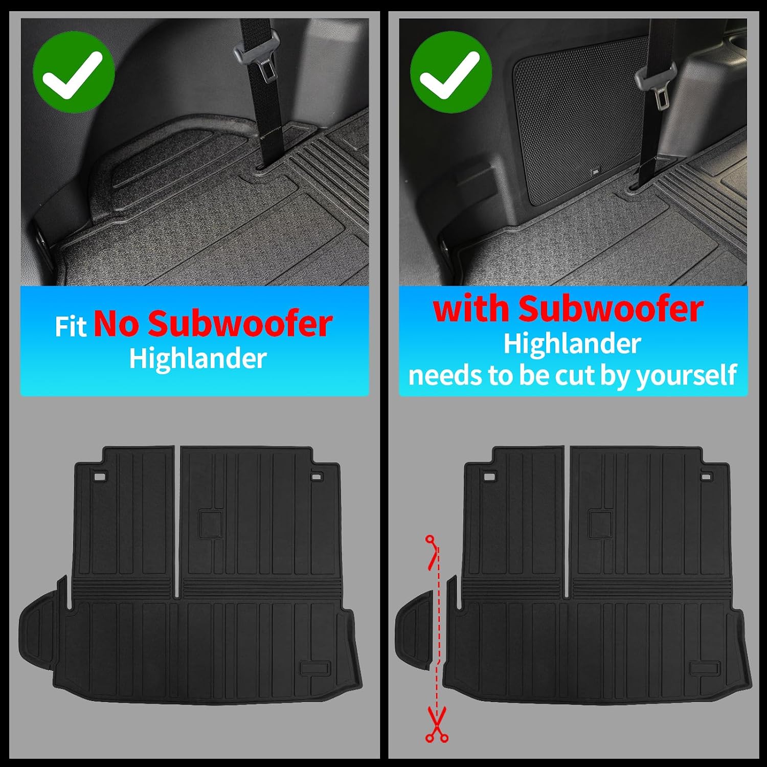 Bomely Floor Mats Compatible with 2020-2026 Toyota Highlander Cargo Liner Back Seat Cover Hybrid Fuel 2025 7 Seats Highlander Accessories (2020-2026,Floor Mats+Trunk Mat with Backrest Mat)