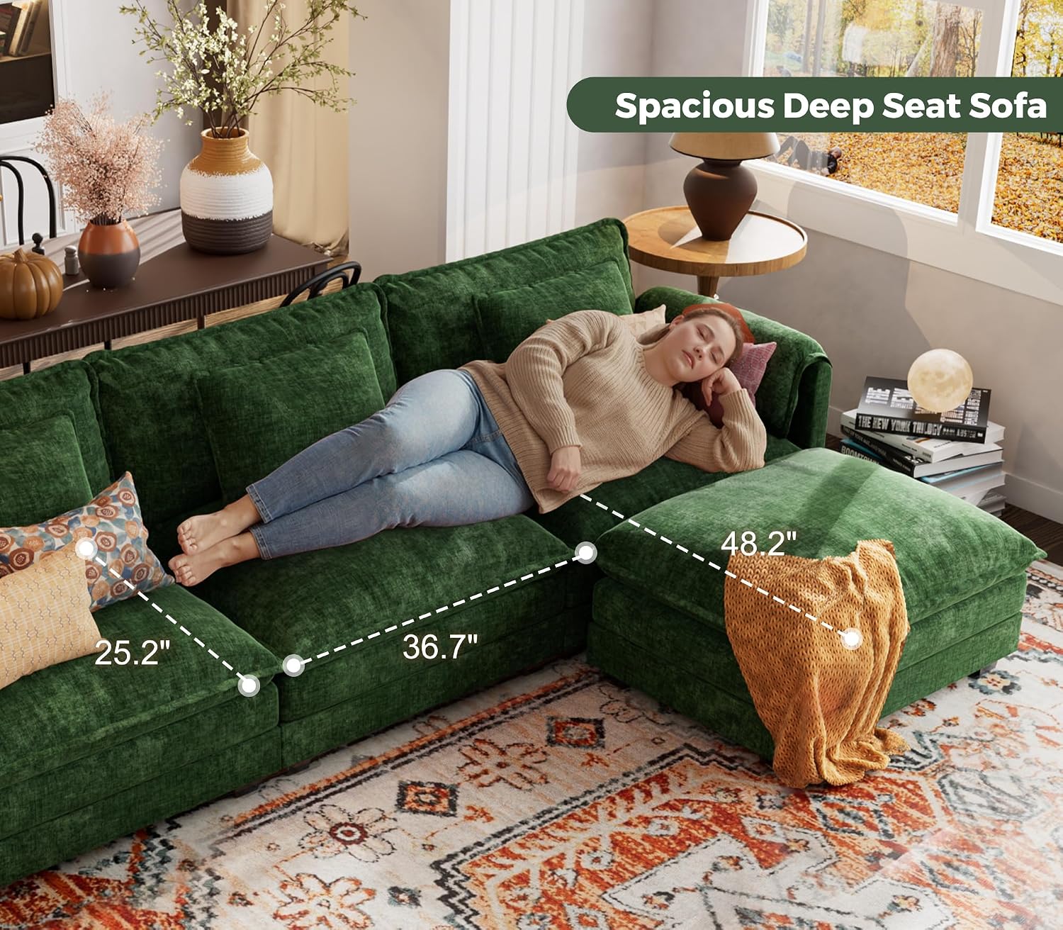 ELUCHANG Oversized 79' Modular Sectional Sofa, Comfy Cloud Couch for Living Room, L-Shaped Sofa with Ottoman, Apartment Couch, DIY Combination - Chenille Green