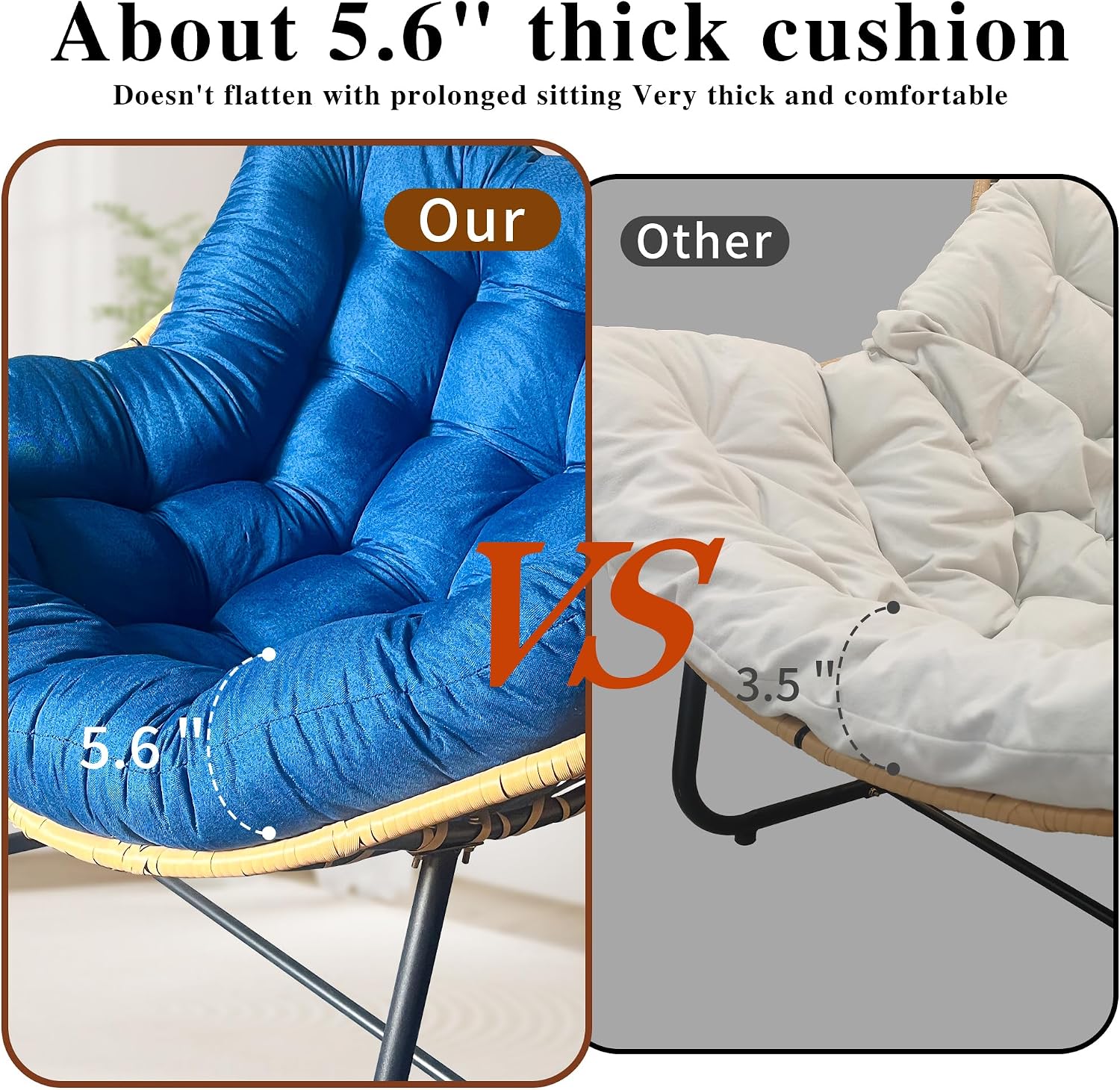 Outdoor Rocking Chair, Patio Egg Rocking Chair, Indoor Papasan Chair, Rattan Wicker Lounge Chair, Modern Royal Chair for Bedroom, Living Room, Porch, Garden,Lawn