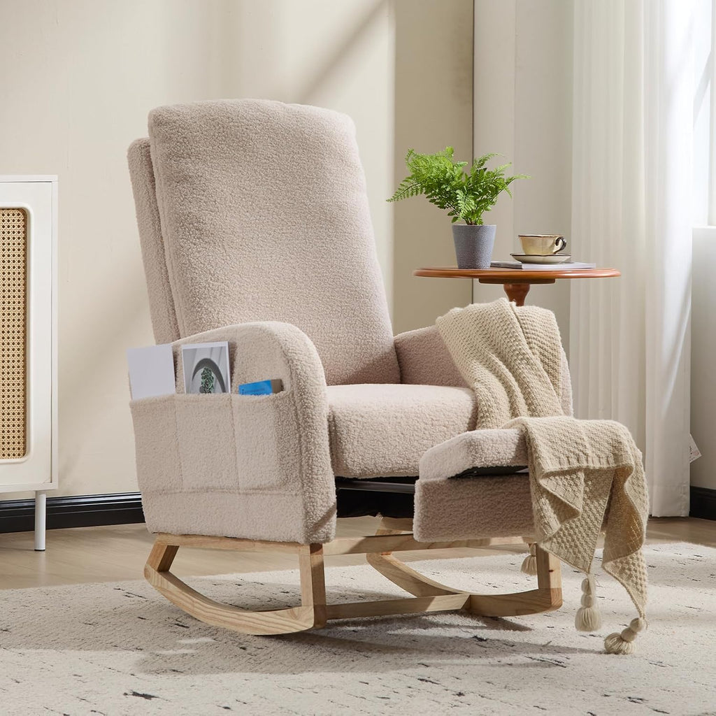 KEIKI Accent Rocking Chair with Footrest for Living Room, Modern Lounge Armchair and Ottoman Set, Soft Upholstery, High Back Support for Reading and Relaxation