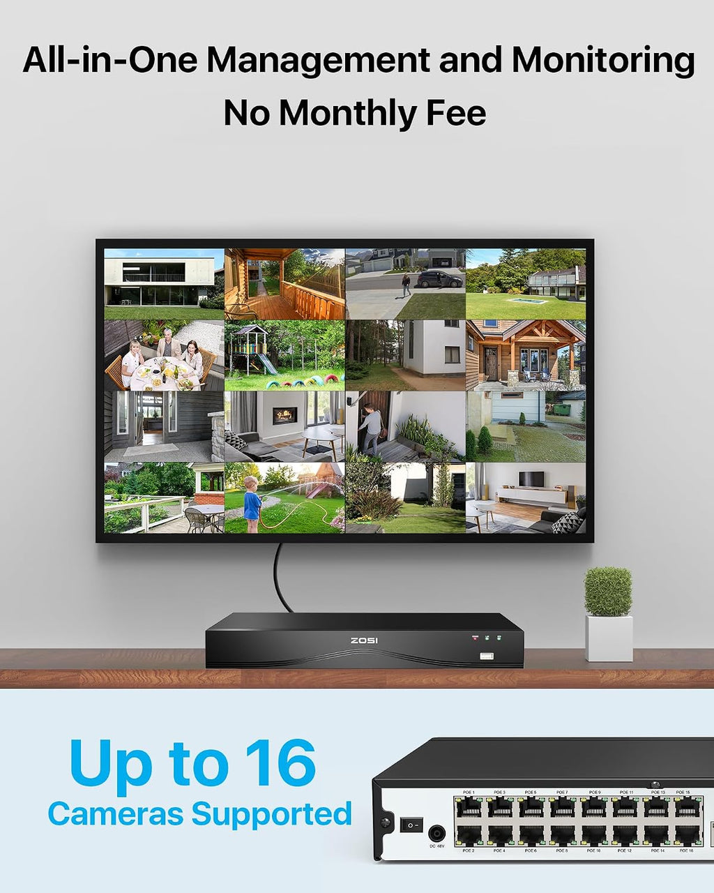 ZOSI 4K Network Video Recorder, 32 Channel 16-Port 8MP Dual-Disk Backup PoE NVR Surveillance System, Only Compatible with ZOSI 4K/8MP/5MP/4MP/3MP PoE Security Camera - No HDD Included