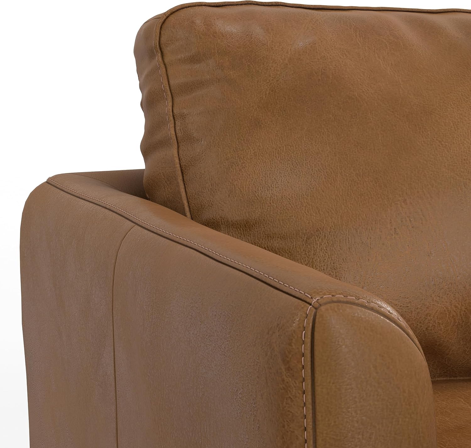 SIMPLIHOME Livingston Sofa - 90 inch Wide Top Grain Genuine Leather Sofa in Caramel Brown, Mid-Century Modern 3-Seater Couch for Living Room with Feather-Wrapped Cushions and Solid Wood Frame