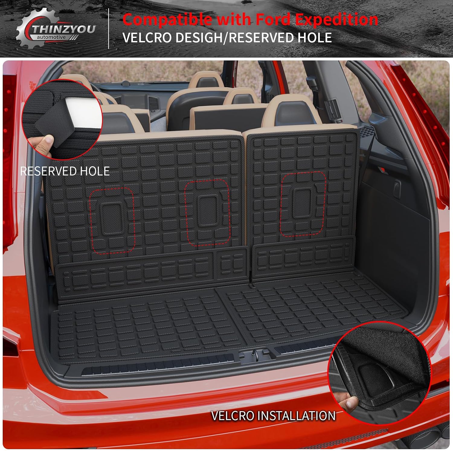 Floor Mats Compatible with 2018-2024 Ford Expedition (Not for Max Models) Cargo Mat Cargo Liner TPE 2023 Expedition 7 Seats Accessories (Trunk Mat+Backrest Mats+Floor Mats)