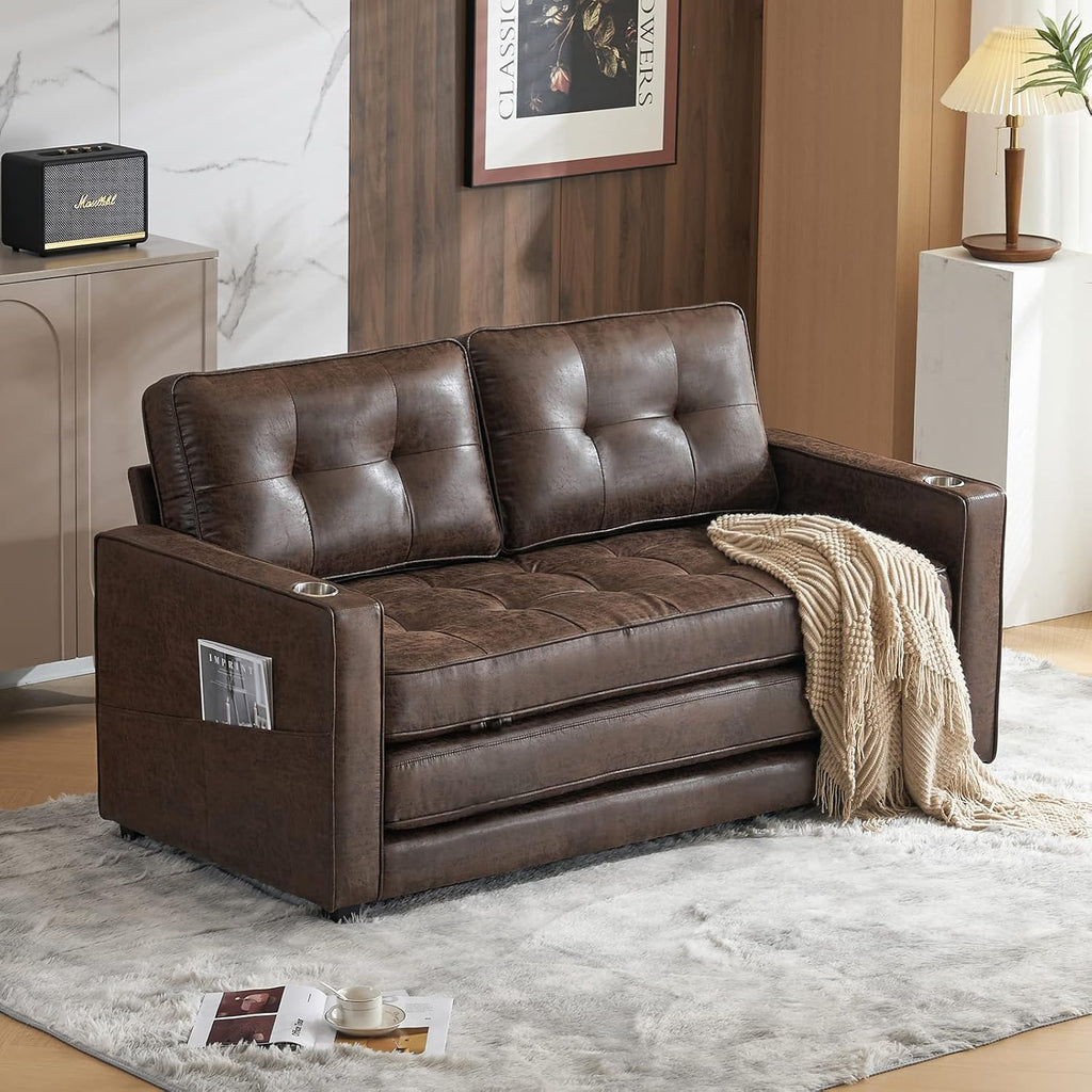VINGLI Upgraded 64' W 84' L Full Size Futon Sofa Bed, 6' Thick Upholstery Rustic Microfiber Loveseat Sofa Sleeper Pull Out Couch,Convertible Floor Couch for Living Room, Bedroom, Entertainment Room