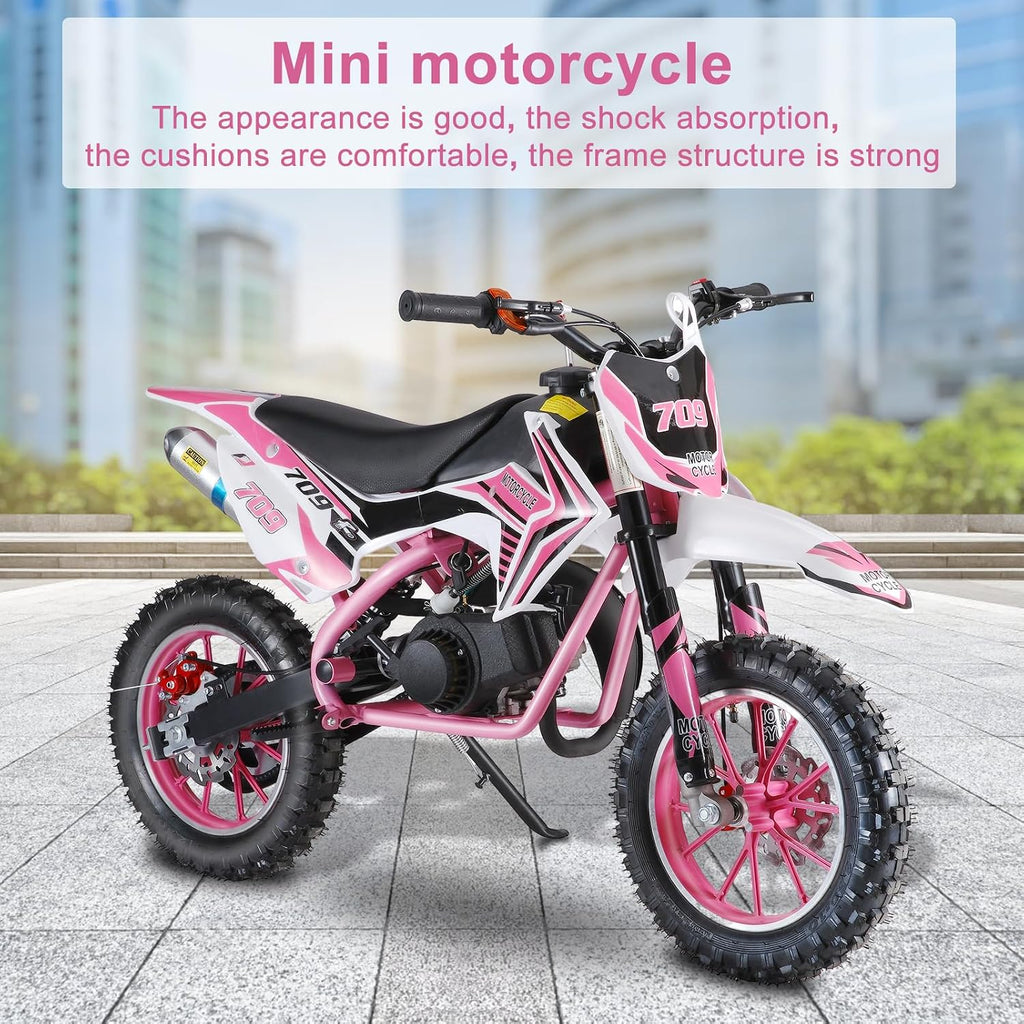 49cc 2-Stroke Kids Dirt Bike, Gas Power Motocross, Off Road Mini Motorcycle, Pocket Motorbike with Front Rear Disc Brakes, Racing Max Speed 30KM/H (Red)
